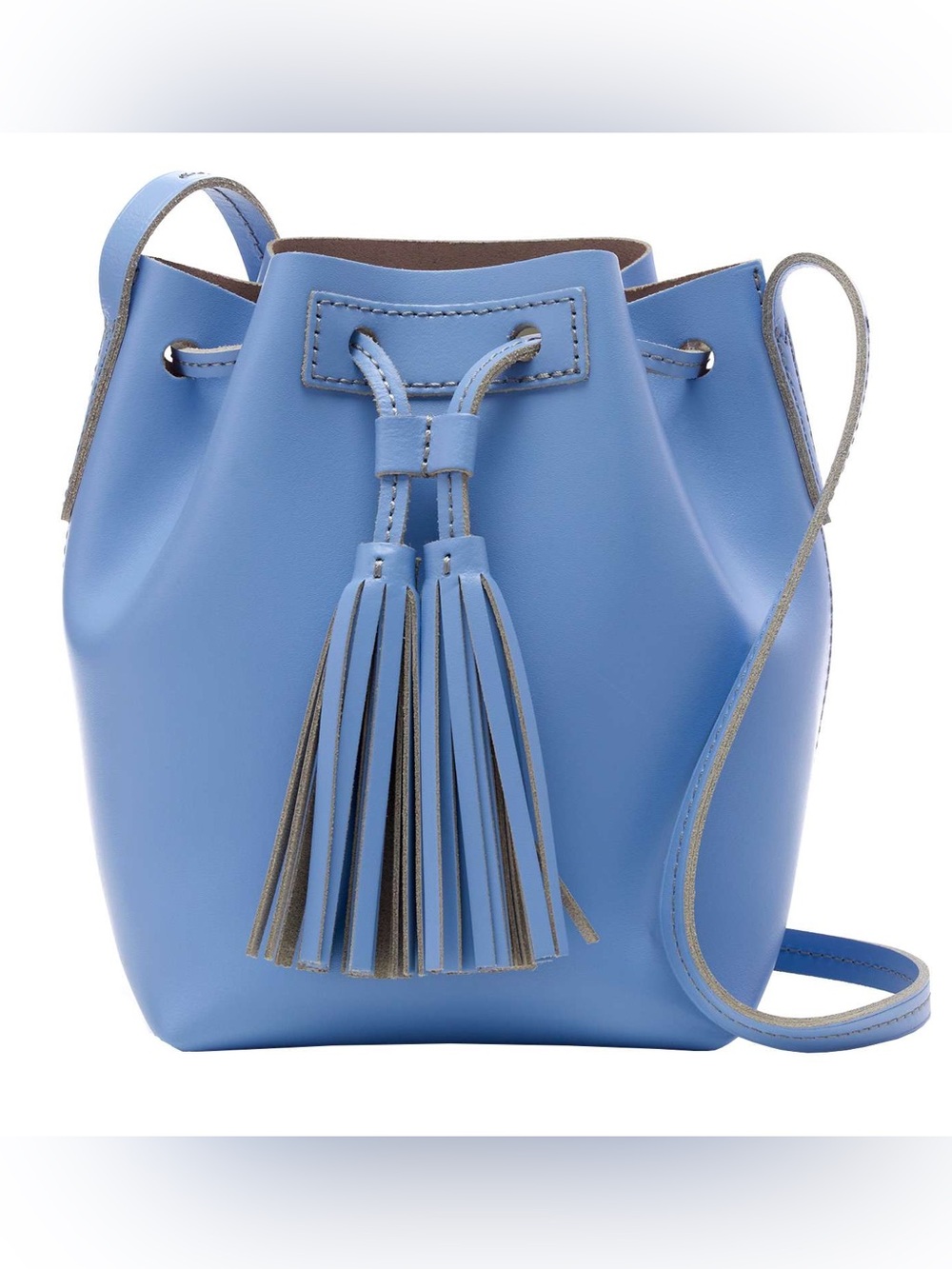 J. Crew Light Blue Tassel Drawstring Bucket Crossbody